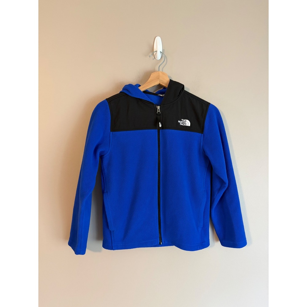 The North Face Denali Fleece Jacket Youth Medium 10/12 Blue Black Hooded Fleece
